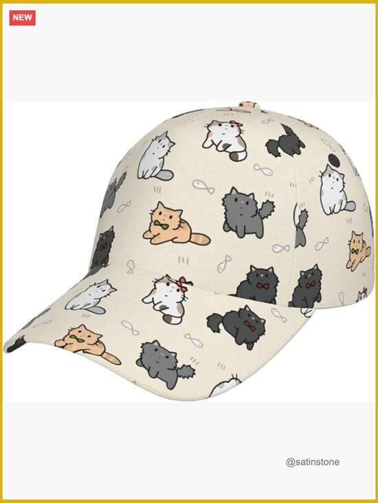 Cat Printed Baseball Snapback Hat Adjustable Unisex main image 4